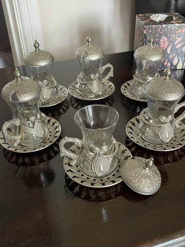 Turkish silver metal glass - glass, 6